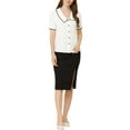 thumbnail image 2 of INSPIRE CHIC Women's Peter Pan Collar Shirt Puff Short Sleeve Button Chiffon Blouse Top, 2 of 7