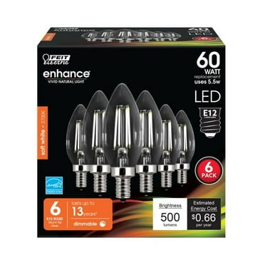 Feit Electric  60W Equivalence Enhance B10 E12 Candelabra LED Bulb, Soft White - Pack of 6