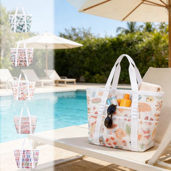 Beach Bags for Women, Small Beach Tote with Handle Strap, Portable Waterproof Sandproof Shower Bag Pool Bag Toiletry Tote for Bathroom, Gym, Travel, Camp, Beach, Dorm & College Essentials