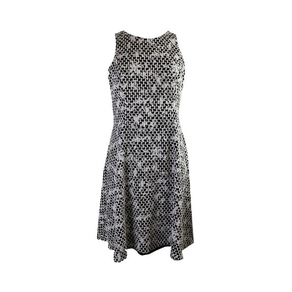 Inc International Concepts Womens Black White Sleeveless Jacquard Fit & Flare Dress 12