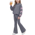 thumbnail image 6 of Ixbnca 2 Piece Outfits for Kids Girls Long Sleeve Hooded Sweatshirts High Waist Flare Pants Bow Fashion Clothes, 6 of 7