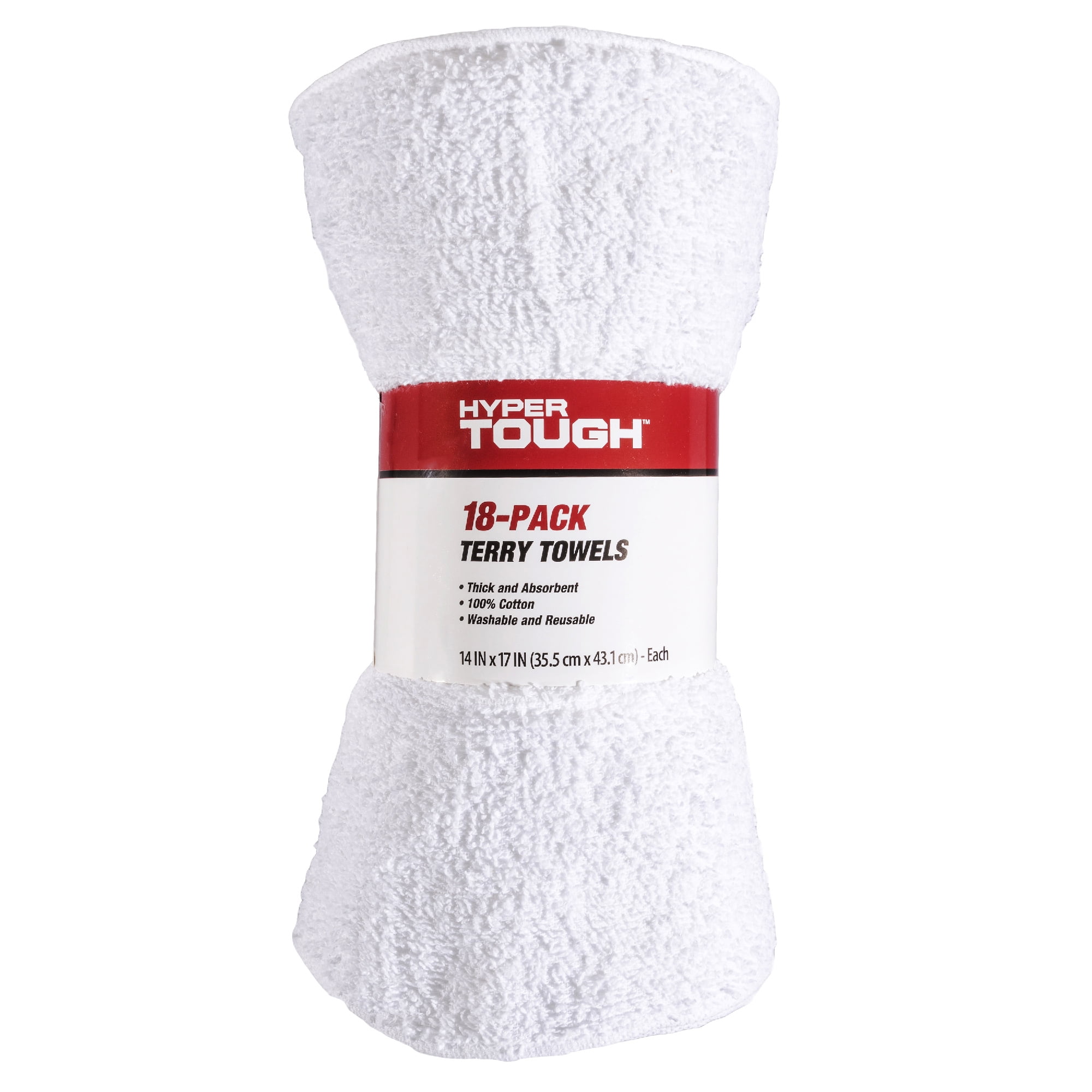 Hyper Tough 100% Cotton 14' x 17' All Purpose Terry Towels, 18 Pack, White
