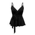 thumbnail image 6 of WEIWEN Spaghetti Strap Tank Tops for Women Flowy Hem Ruffle Bow Tie Wrap Cami Shirts Sleeveless Deep V Neck Camisole Women's Tops Black, L, 6 of 6