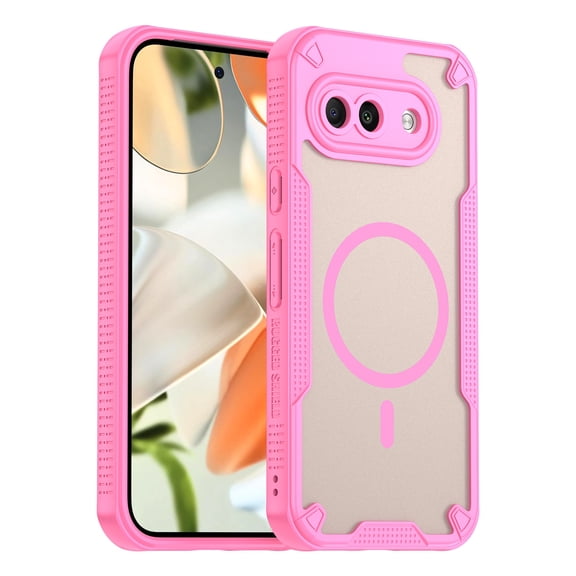 Dteck Magnetic Case for Google Pixel 9A,Shockproof TPU PC Case Compatible with Mag Safe Matte Translucent Back Cover,Pink