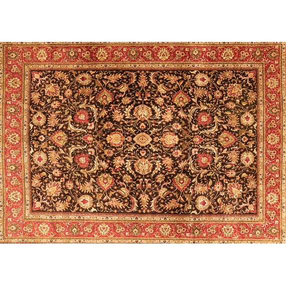 Ahgly Company Machine Washable Indoor Rectangle Persian Orange Traditional Area Rugs, 6' x 9'