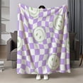 thumbnail image 2 of 1 Piece Purple and White Plaid Smiley Face Flannel Blanket - Soft, Durable, Quick-Drying, Easy Care Camping Blanket Perfect Gift |   Fun Design, 2 of 9