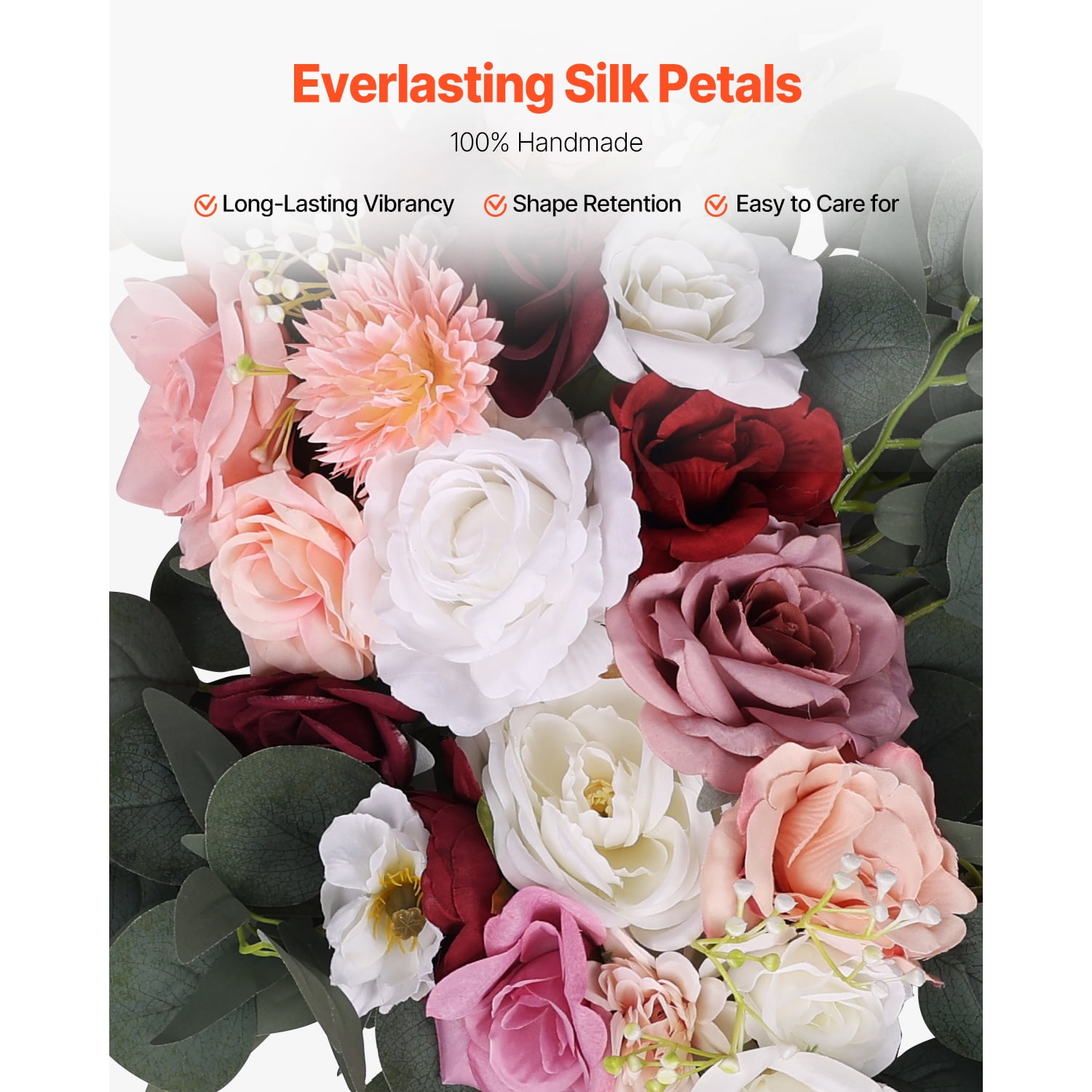 KFFKFF Artificial Wedding Arch Flowers Kit, Pink Floral Decorations with Drapes (Set of 4) - Includes 2 Floral Arrangements and 2 Sheer Drapes for Ceremonies, Bouquets, and Backdrop Decor