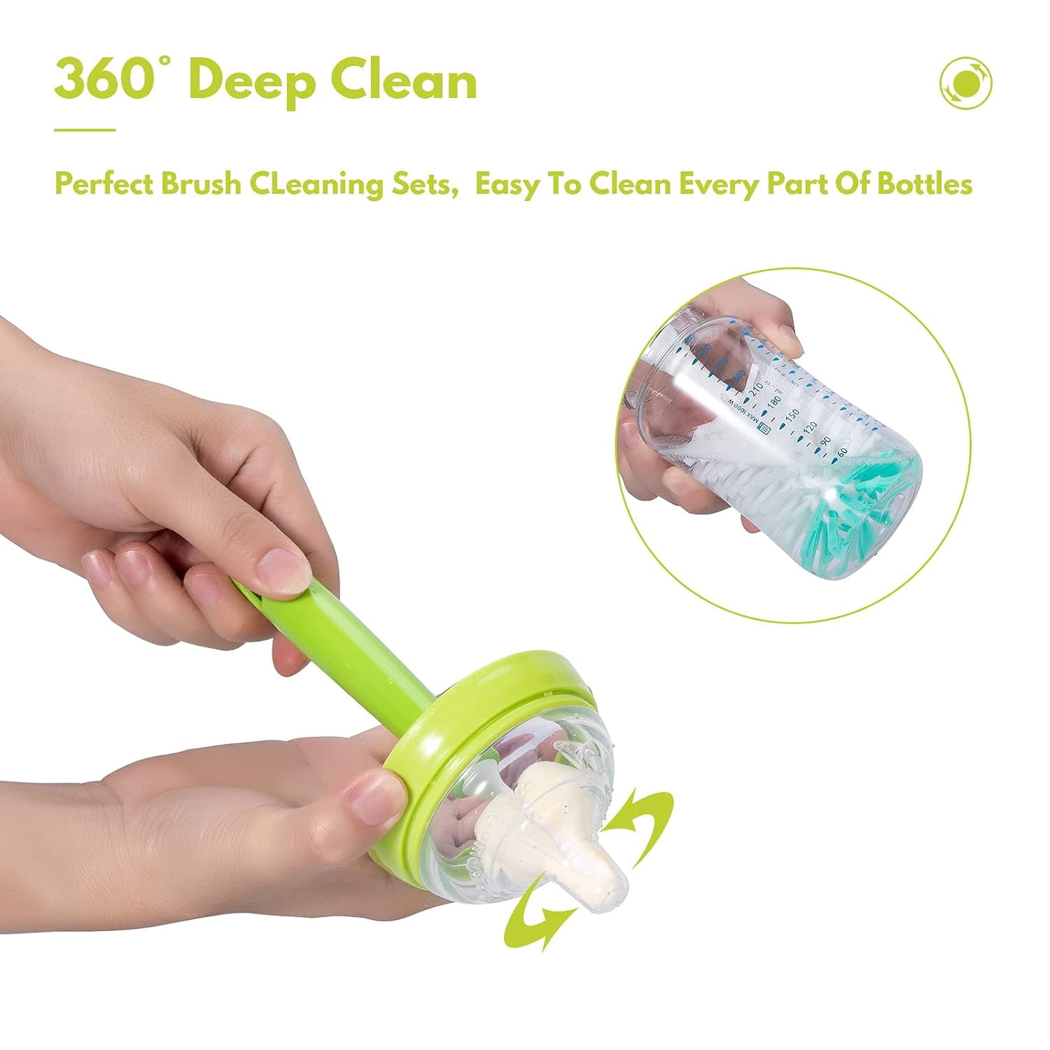 Baby Bottle Brush with One Base Hidden Nylon Nipple Cleaner, 2 Pcs Sponge Nipple Brushes, 2 Pcs Straw Brushes, Bottle Brush with Nipple Cleaner and Suction Cup (Gray)