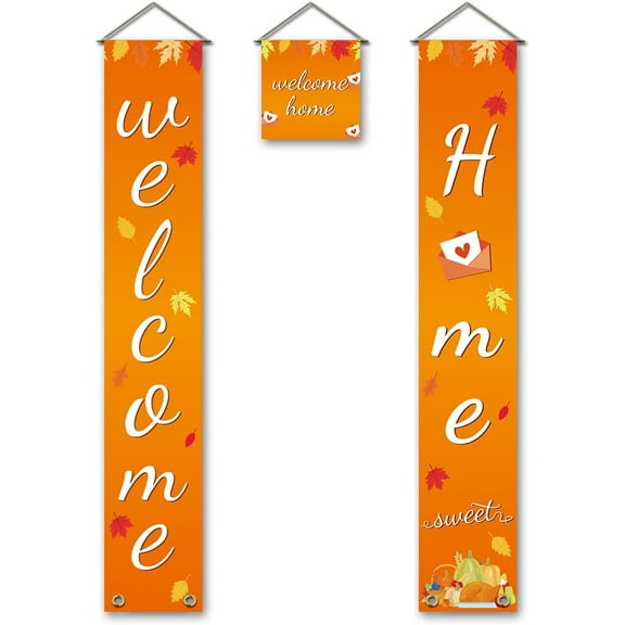3 Pcs/Set Welcome Home Maple Leaf Banner Door Hanging Banner Hanging Decorations Welcome Couplet Sign Set for Home Front Door Porch Decor 70.8x11.8in