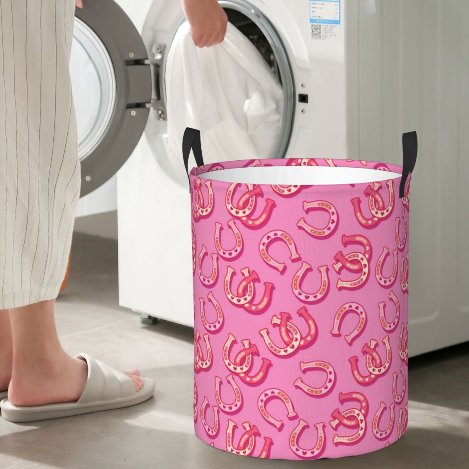 Large Laundry Basket with Handles - Cute Cowgirl Kids Baby Dirty Clothes Laundry Hamper for Bedroom Aesthetic