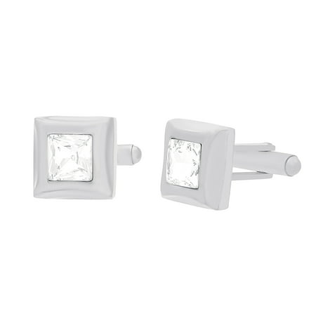 Stainless Steel Square Cubic Zirconia Cufflinks