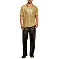 thumbnail image 2 of INSPIRE CHIC Sequin Shirts for Men's Glitter 70s Disco Shirt Button Down Short Sleeve Metallic Tops S Golden, 2 of 6