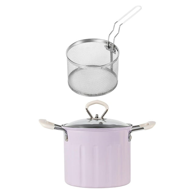DOLITY Deep Fry Pan with Handle with Strainer Deep Fryers Frying Pot Kitchen Frying Pan Violet