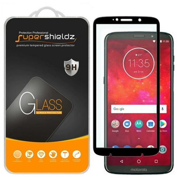(1-Pack) Supershieldz Designed for Motorola Moto Z3 Play/Moto Z3 [Full Screen Coverage] Tempered Glass Screen Protector, Anti-Scratch, Anti-Fingerprint, Bubble Free (Black Frame)