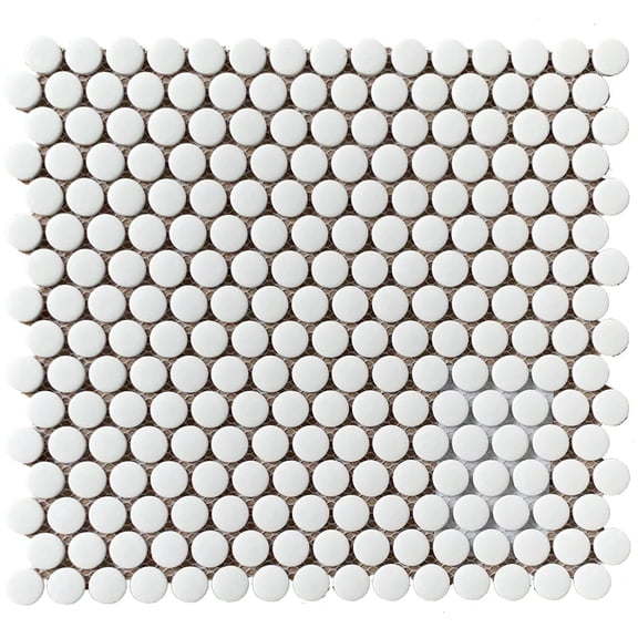 Penny Round White 12.4-in x 11-1/2 Matte Glazed Porcelain Mosaic Floor and Wall Tile( 20 sq. ft. /Box )