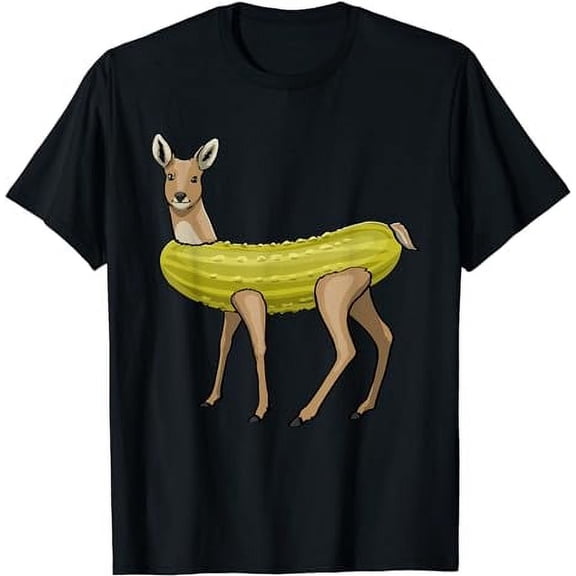 Funny Deer with Pickle Hilarious Graphic Design Mens Black T Shirt Unisex Tee
