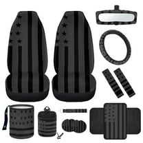 Jeiento American Flag Front Car Seat Cover Full Set 12 PCS, with Steering Wheel Cover Seatbelt Pad Armrest Pad Coasters Garbage Bin Rear View Mirror Cover Keychain Air Vent Storage Pouch for SUV