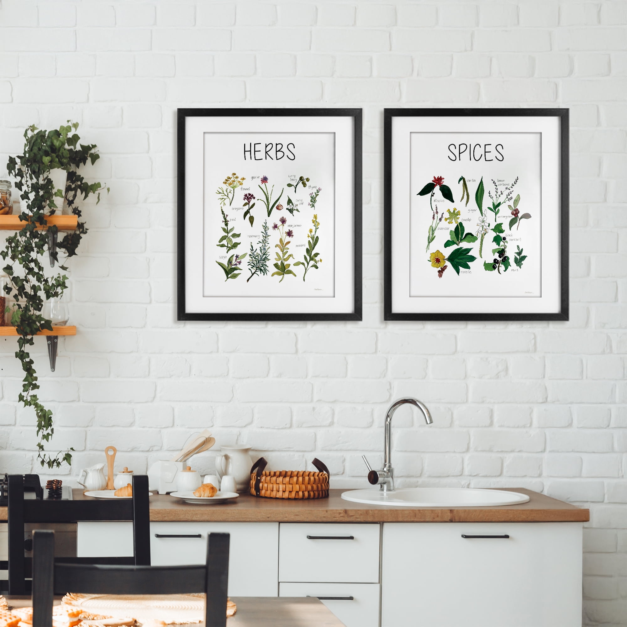 Stupell Industries Culinary Herbs & Spices 2 Piece Black Framed Print Under Glass Set, design by Carol Robinson