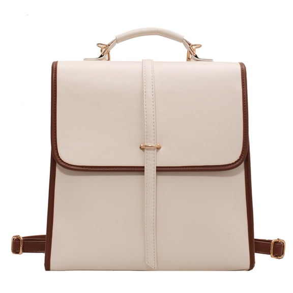 HUISZJ PU Leather Backpack, Vintage College Rucksack Bag, Large Capacity Trendy Backpack for Work Travel Outdoor (White)