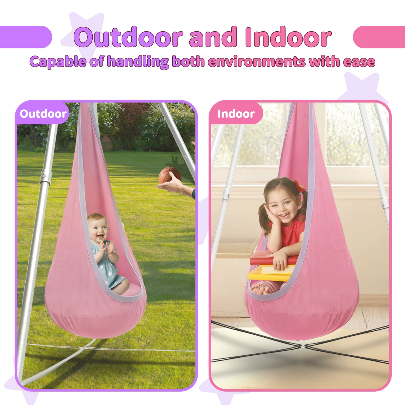 G TALECO GEAR Sensory Swing with Stand, Swing Frame with Pod Swing, Hammock Chair with Stand for Adults Outdoor, X-Shaped Swing Set for Backyard, Indoor Swing for Kids 330LBS, Pink&White