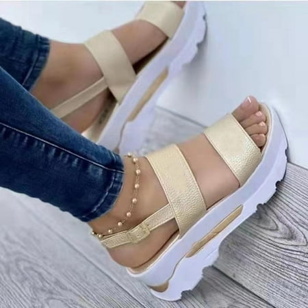 

Aoujea Summer Sandals Women Summer Ladies Women Flat Thick Soled Shoes Fashion Casual Beach Sandals