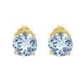 thumbnail image 2 of Bonjour Jewelers 18k Yellow Gold 2 Pair Created Aquamarine 6mm Round & Princess Cut Stud Earrings Plated, 2 of 3