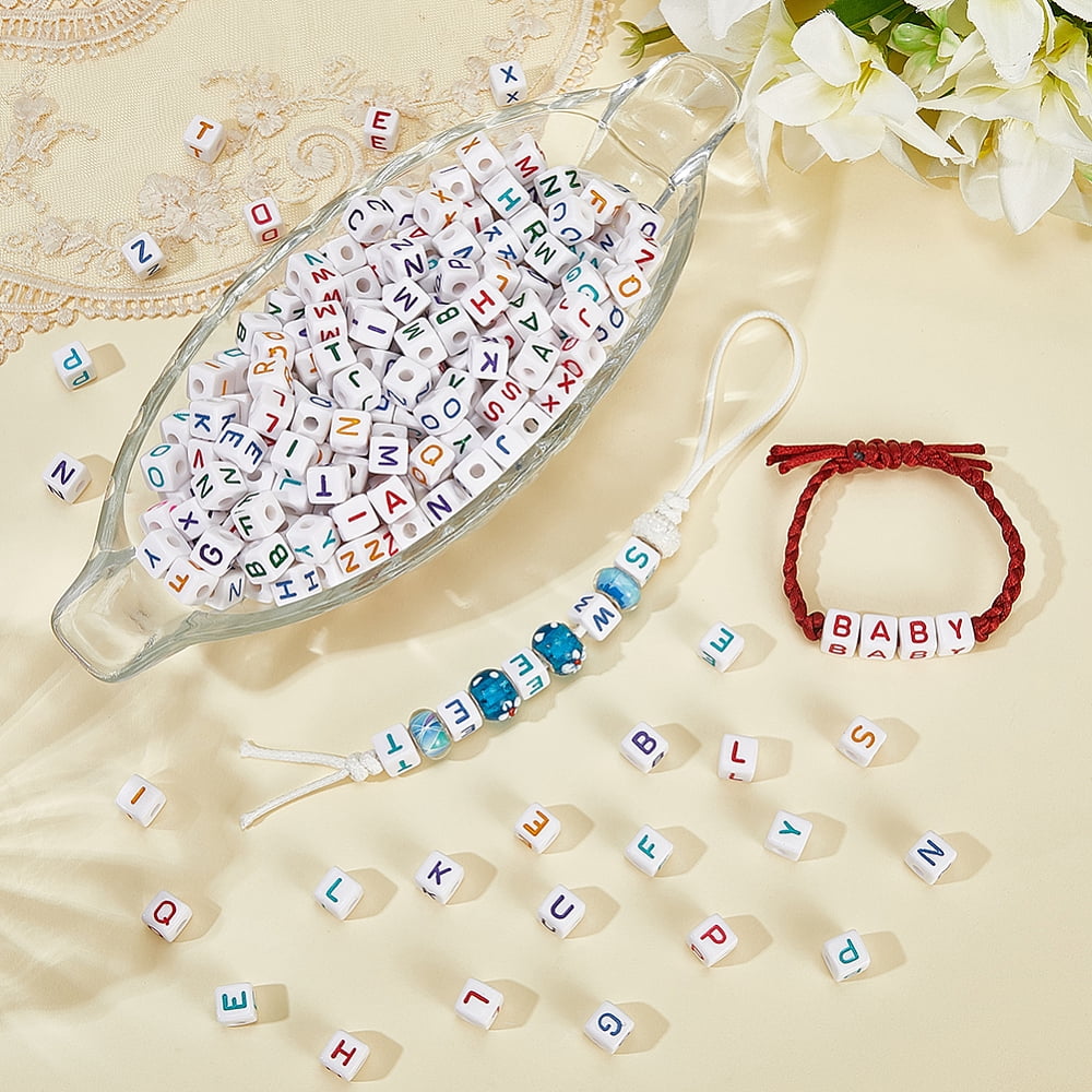 40OPcs Acrylic Horizontal Hole Letter Beads Cube Mixed Color 10mm Hole: 3mm