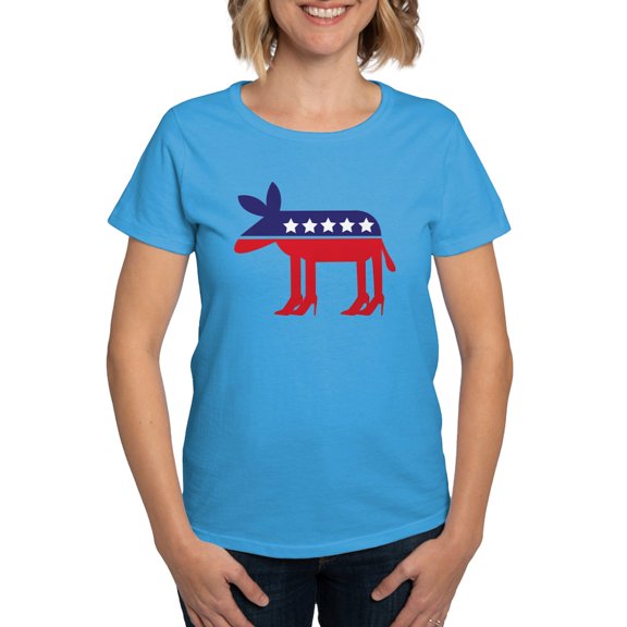 CafePress - Democratic Donkey On Heels T Shirt - Women's Traditional Fit Dark T-Shirt