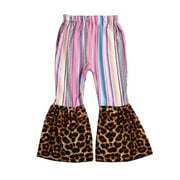 Gueuusu Baby Girl Leopard Pants Plaids High Waist Stripe Fashion Lama Trousers
