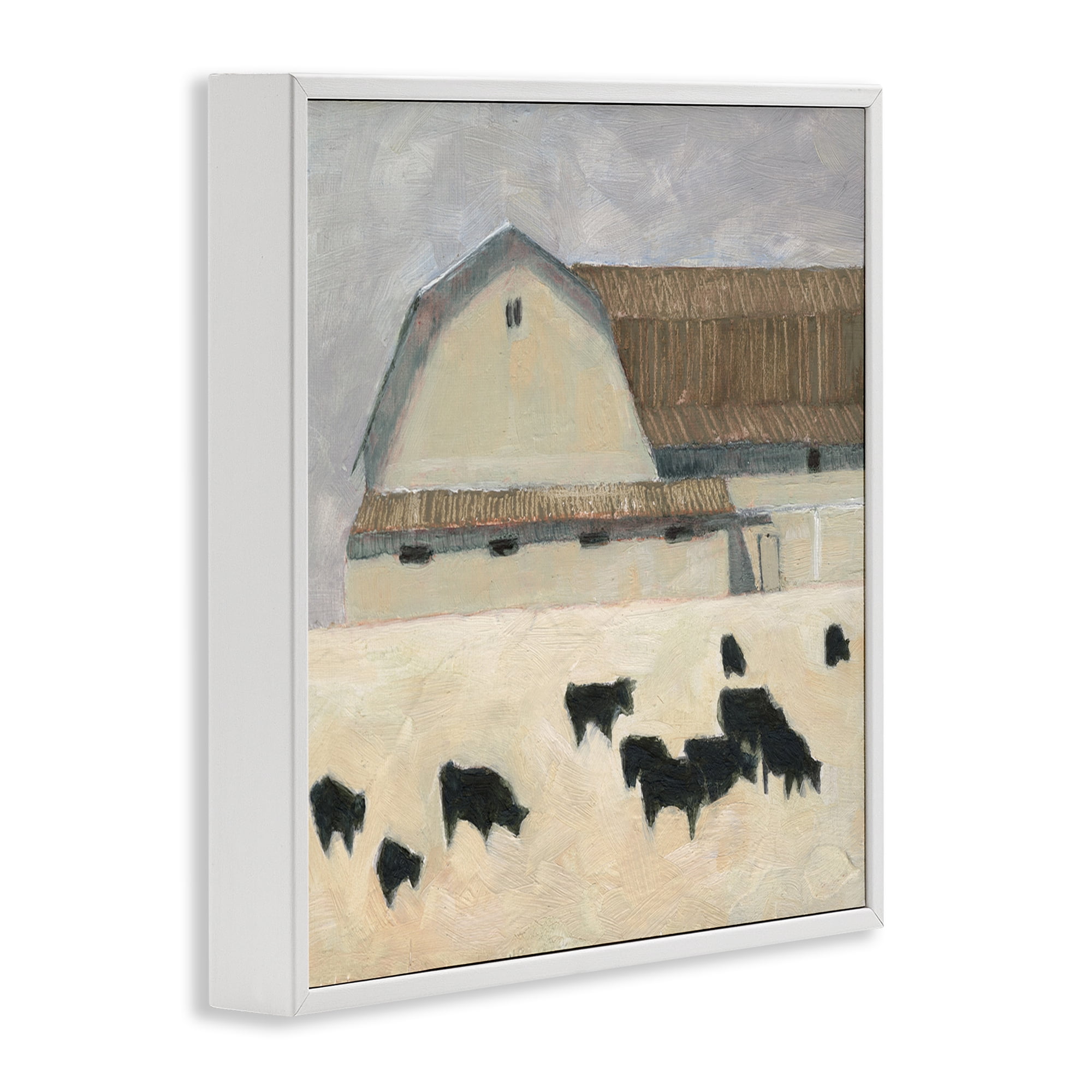 Stupell Industries Grazing Black Farm Cattle Animals & Insects Painting White Framed Art Print Wall Art, 17 x 17