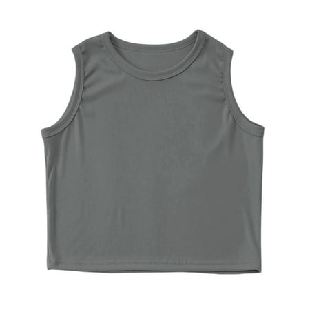 Bobifish Big Girls Tanks Solid Color Ribbed Sleeveless Stretch Slim Fit Casual Sports Daily Wear Street Style Fashion Wear For Ladies Size 13-14Y