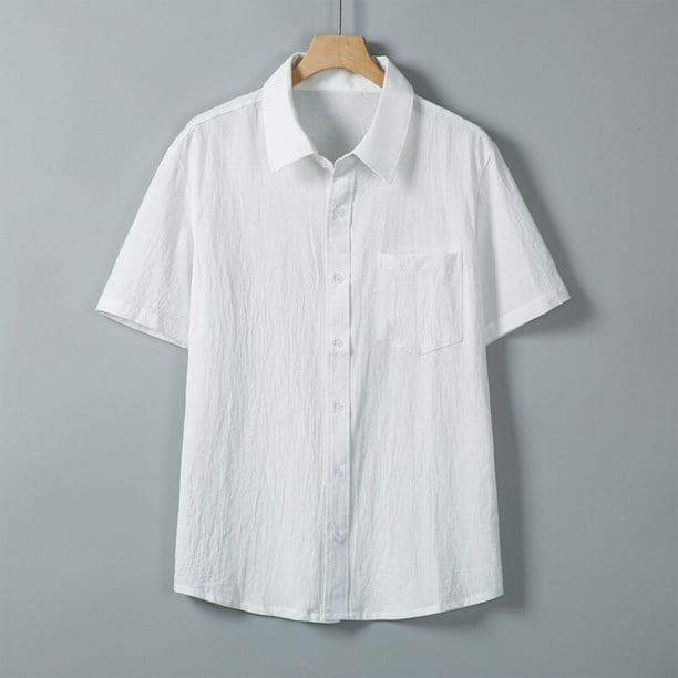 pstuiky camisetas de hombre, Camisa informal de manga corta con solapa y botones de color liso para hombre camisetas de hombre m