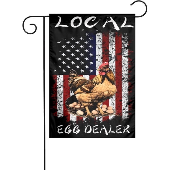 Farmhouse Chicken Lover Garden Flag With American Flag Design, 12 x 18 Inch Outdoor Decorative Yard Flag