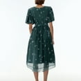 thumbnail image 4 of Women's Summer Floral Boho Dress Wrap V Neck Short Sleeve Chiffon Tie Waist Ruffle A-Line Flowy Maxi Wedding Guest Dresses Dark Green L, 4 of 7