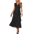 thumbnail image 2 of INSPIRE CHIC Women's Lace Dress for Wedding Guest Cocktail Evening Ruffle Cap Sleeves Tiered A-Line Maxi Dresses XL Black, 2 of 5