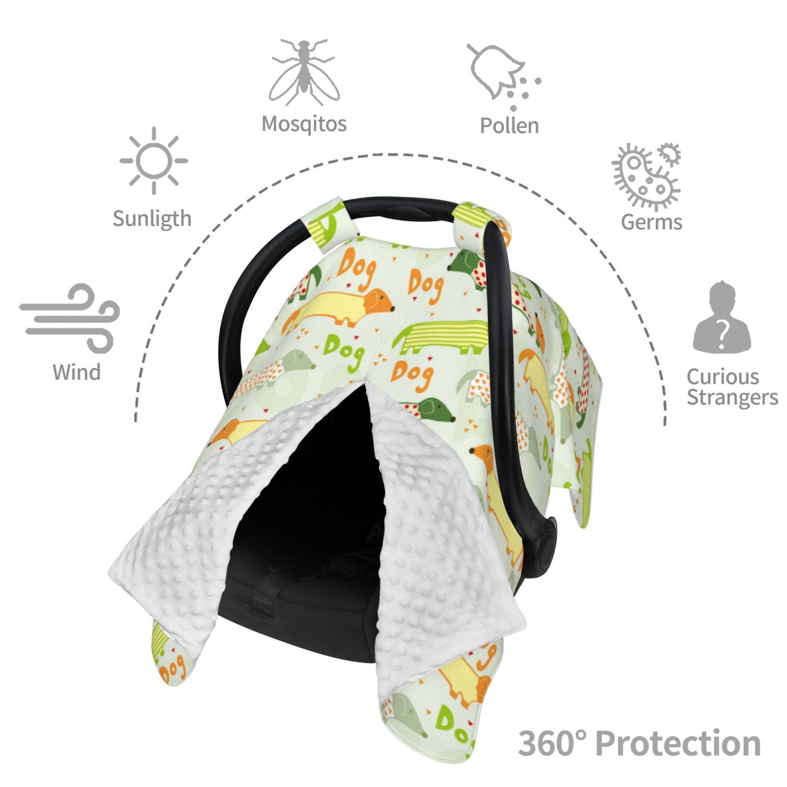 Car Seat Cover Baby - Dachshund Dog Puppy Green Orange Breathable Infant Car Seat Cover for Baby Carseat, Lightweight Comfort Baby Essentials Must Haves Newborn Stuff for Girl Boy