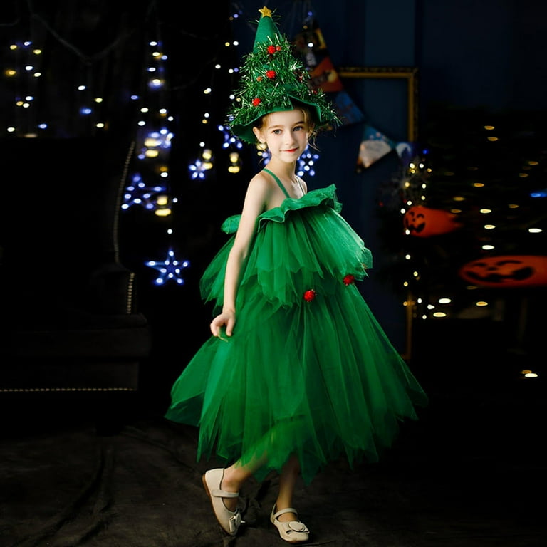 Christmas Cosplay Costume Dress For Little Girls Clearance Hot Sales Toddler Kids Baby Girls Christmas Tree Costume Dress Tops Party Vest Hat Outfits