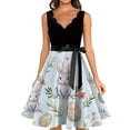 thumbnail image 4 of LWavelet Women's Sleeveless Scalloped Neck Fit-and-Flare Dress, Pastel Easter Egg & Floral Print with Satin Bow Belt for Holiday & Party Outfits Light Blue S, 4 of 4
