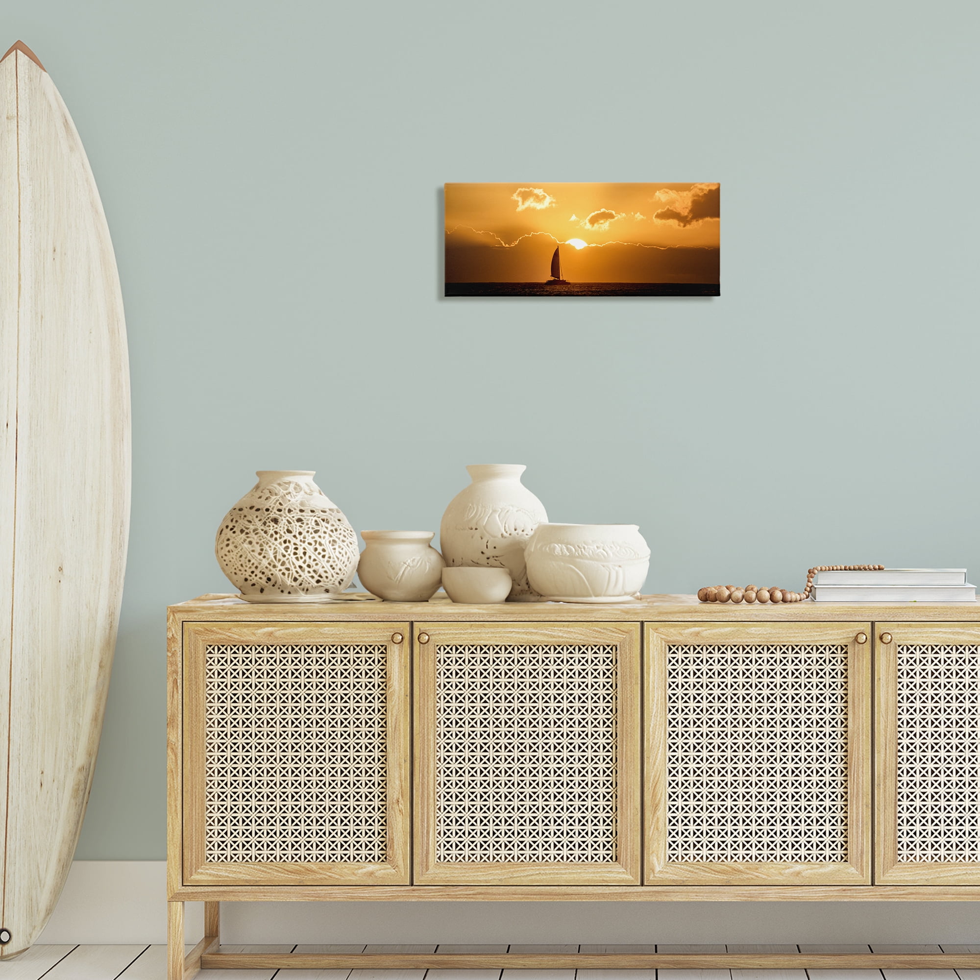 Stupell Industries Tranquil Sunset Sailboat Transportation Photography Wrapped Canvas Art Print Wall Art, 24 x 10