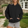 thumbnail image 2 of Wang6 Black Hoodies for Womens Loose Fit Solid Pullovers Sweatshirts Girls Trendy Fall Long Sleeve V Neck Tops with Pocket Black S, 2 of 5