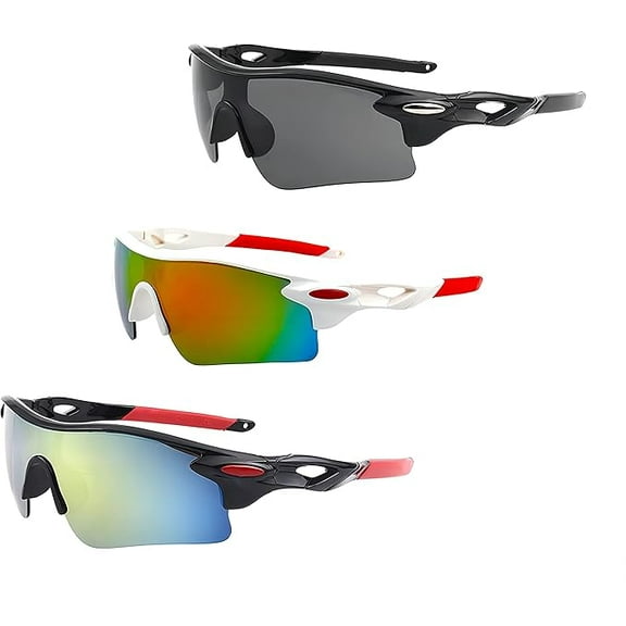 3 Pair of Polarized Sports Sunglasses for Men Women Youth Baseball Cycling Fishing Running.
