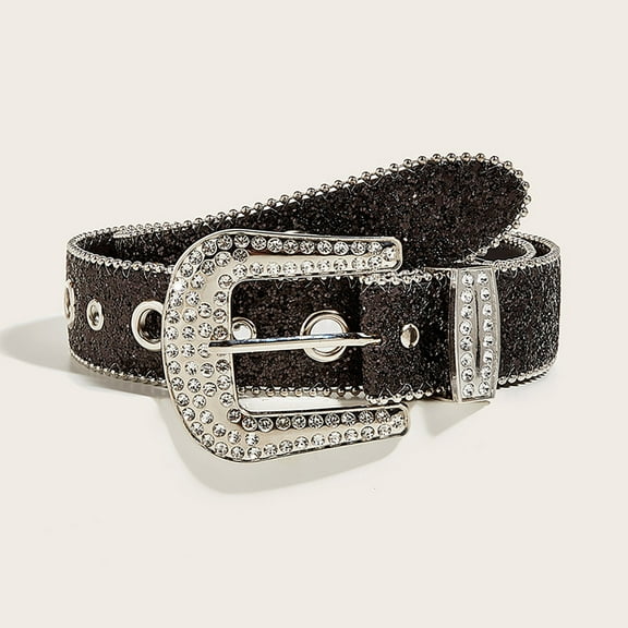 Zwiiyzr Women's Elegant Leather Belts Rhinestone Sequin Adjustable Tight Waistband Leather Belts For Women Christmas Holiday Gifts Black Free Size