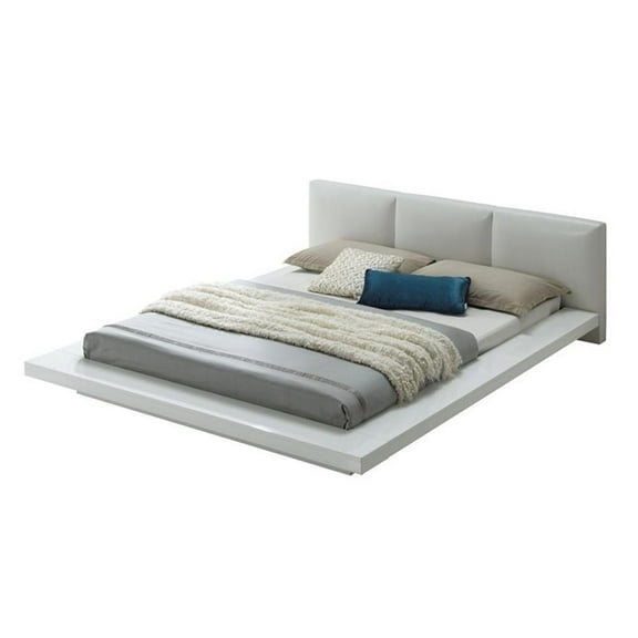 Bowery Hill Contemporary Wood King Panel Bed with Faux Leather in White