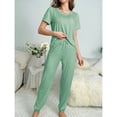 thumbnail image 3 of Defitshape Women's Summer Shorts Sleeve Pajama Pants Cinch Bottom Pant 2 Piece Lounge Cool Loungewear Crew Neck Home Elasthane Drawstring Nightwear Mint 12-14, 3 of 5