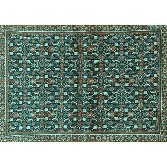Ahgly Company Machine Washable Indoor Rectangle Persian Turquoise Blue Traditional Area Rugs, 5' x 7'