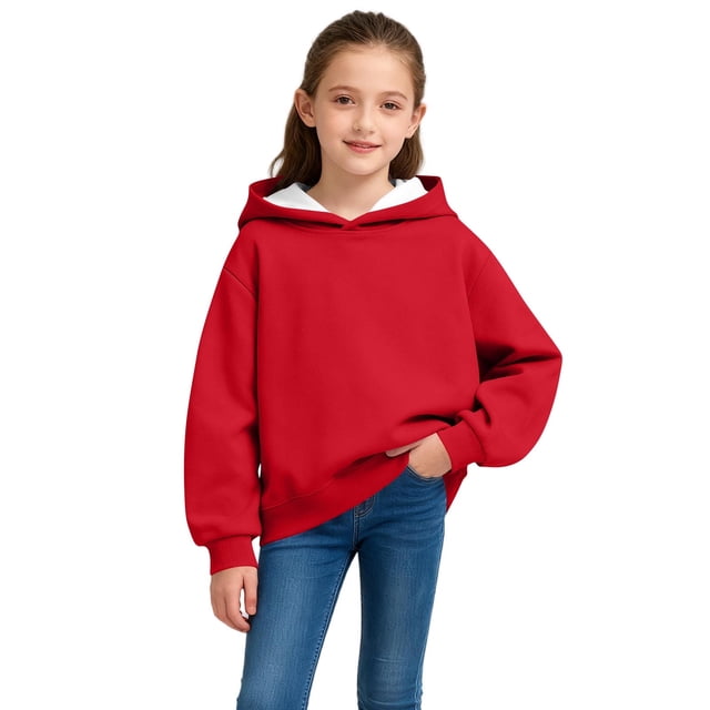 Blusa con capucha de manga larga para niñas y niños, primavera y otoño, sudadera con capucha de manga larga de color liso, top versátil de moda, abrigo con capucha para hombres y mujeres, sudadera con