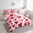 thumbnail image 4 of Homewish Romantic Valentine'S Day 7 Pieces Bedding Comforter Set,Retro Loves Pattern Full Bedding Set,Pink Red Fitted Sheet Flat Sheet For Girls Kids,Ultra Soft Home Decor Reversible, 4 of 9
