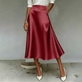 thumbnail image 2 of Amkhujs Skirts for Women Mid Length Business Casual Elegant Satin Skirt Trendy High Waist Flowy A Line Skirt,Red,L, 2 of 8