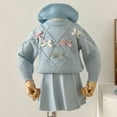 thumbnail image 4 of Little Girls Knit Sweater Set Winter Outfits Kids Soft Casual Dress With Bow Embroidery Elegant Two Piece Clothing Blue Size 6-7T, 4 of 4