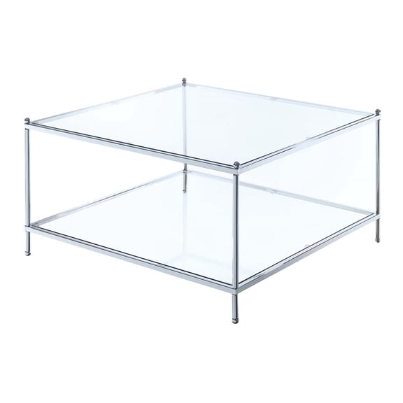 Pemberly Row Square Coffee Table in Clear Glass with Chrome Metal Frame